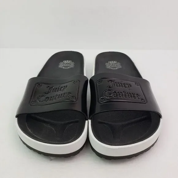 Juicy Couture Womens Size 8 Black White Slip On Casual Slide Sandals - Picture 2 of 11